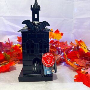 Halloween Light-Up Metal Haunted House w/  Bat details,  11.9" x 4.17"  -  NWT